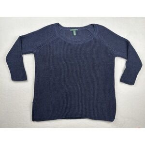 Lauren Ralph Lauren Women's Open‎ Knit Sweater Navy Blue XL Cotton Blend